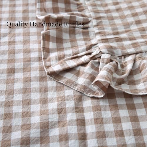 Silnuo Taupe/White Gingham Plaid Ruffled Pillow Covers King Size Set of 2 - Image 6
