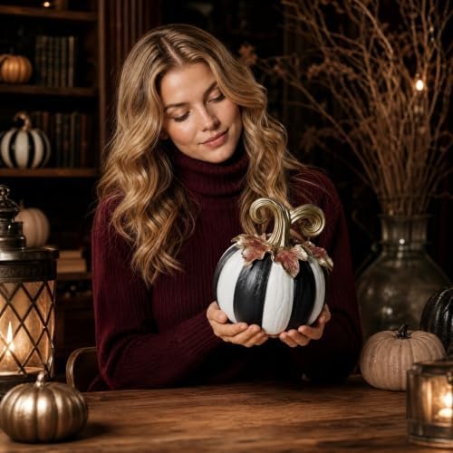 Monochrome Resin Pumpkin Sculpture Minimalist Halloween Decor for Party - Image 5