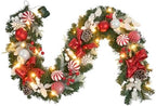 prelit 6ft Christmas Garland with 25 LED Lights with Timer, prelit red White Garland with Plenty Hand-Painted Ornaments,Festive Lighted Winter Decor for Front Door, Mantel, Stair & Fireplace by Vofuly