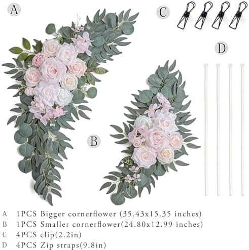 Olalaka Pink Wedding Arch Flowers Set of 2 for Wedding Welcome Signs, Artificial Wedding Flowers for Wedding Ceremony Outside(Pink & Ivory) - Image 3