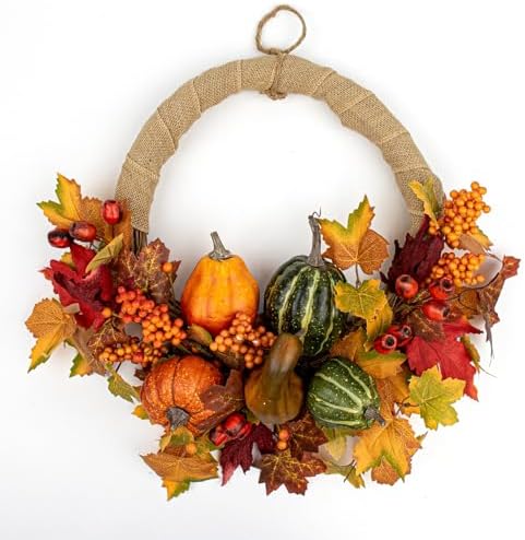 LLZLL Fall Wreaths for Front Door 20 Inch Autumn Wreath Artificial Thanksgiving Wreath with Pumpkins Berries and Leaves for Farmhouse Indoor Outdoor Window Wall Door by LLZLL
