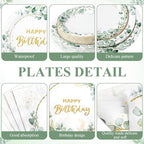 Potchen 452 Pcs Themes Party Supplies Decorations for 50 Guests, Paper Plates Napkins Cups Tablecloth Cutlery Straws for Birthday Baby Shower Party Decorations(Sage Green Gold,Birthday) - Image 2