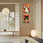 Framed Funny Black Cat Canvas Wall Art Set of 2, Vintage Japanese Cat Eating Ramen Poster, Unique Gifts and Cat Lover Printing Picture, for Living Room Kitchen Dining Room Wall Decor 16x24 inch - Image 4