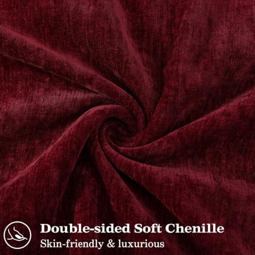 decorUhome Chenille Wine Red Velvet Throw Pillow Covers 26x26 Set of 2 - Image 2