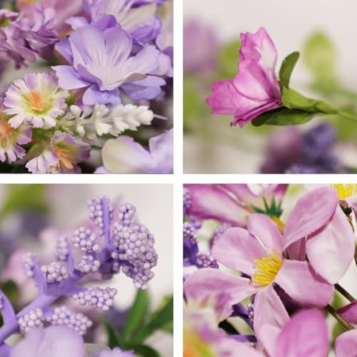 Purple Hydrangea Wreath for Front Door, 22 Inch Spring Wreath with Lavender & Artificial Flowers, Berry and Grain Accents, Rustic Farmhouse Floral Wreath for Outdoor Porch Indoor Home Decor - Image 3