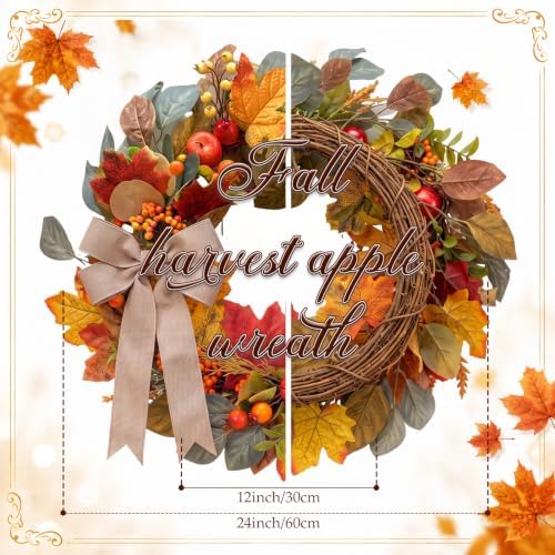 Suncalla 24" Fall Apple Wreath for Front Door, Maple Leaves Harvest Decor - Image 3