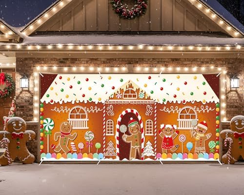 HunnmingRe 16 x 7ft Christmas Garage Door Cover, Gingerbread Man - Image 6
