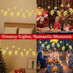 Lewondr 138 LEDs Star Moon String Curtain Lights, Warm Light - Image 5