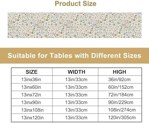 Small Flowers Table Runner, Red Blue Rectangle Kitchen Dining Table Decoration for for Kitchen, Dining Room, Wedding, Holiday, Party, Banquet Decor 13x120in - Image 4