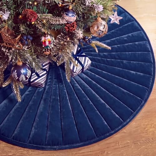 Foilswirl 36 Inch Navy Blue Velvet Quilted Christmas Tree Skirt by Foilswirl