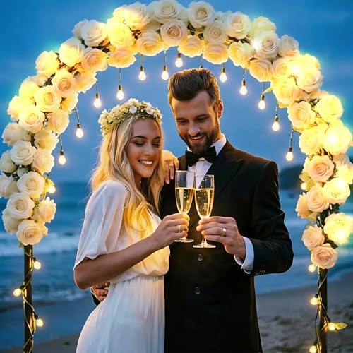 Flower Garland with Lights, 4 Packs 7FT White Floral Rose Flower Eucalyptus Garland Decor, Artificial Faux Leaves Greenery Vines for Table Runner Wedding Centerpieces Backdrop Decor (Warm Color) - Image 6