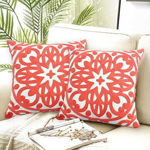 Alysheer Embroidered Decorative Throw Pillow Cover 18"x 18" Set of 2,Coral - Image 7