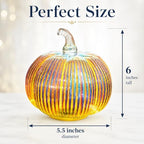 Iridescent Glass Pumpkin Light with Timer, 5.5 in Ribbed Glass Pumpkin Decor, Battery Operated LED Pumpkin Lamp with 3 Lighting Modes, Fall Thanksgiving Halloween Christmas Table Mantel Decor - Image 5