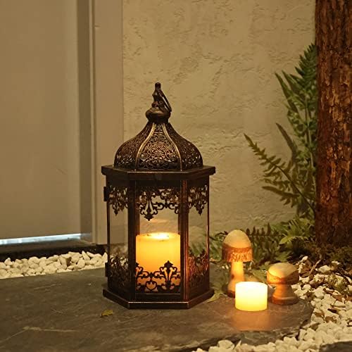 NEEDOMO Lanterns Decorative Indoor, 14.8'' Vintage Outdoor Lantern with Clear Glass, Metal Candle Holder for Front Porch, Patio, Wedding, Party, Home Kitchen Coffee Table Livinig Room Decor - Image 6