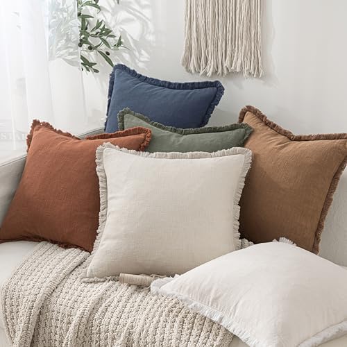 MIULEE Linen Fringe Decorative Fall Euro Throw Pillow Covers Brown 26x26 - Image 7