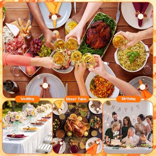 LemonRoad 36 Pcs Cloth Napkins and Napkin Ring Holders, Reusable Fabric for Table Decor Banquet Holiday Dinner Party Supply (Orange, Burgundy, Gold, Coffee, White,Fall) - Image 6