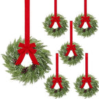 Barydat 6 Pcs 15" Mini Christmas Wreaths for Kitchen Cabinet with Long Bow by home