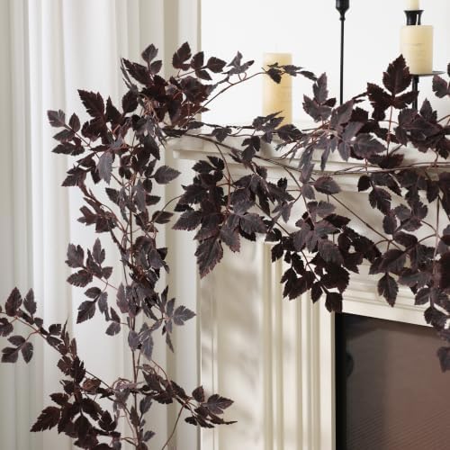 Mizii 10FT Artificial Vines Garlands Burgundy Faux Cimicifuga Vine Garland Silk Leaves Greenery Hanging Plants Fall Decoration for Table Centerpieces Mantle Room Thanksgiving Halloween Decor (10 FT) - Image 4