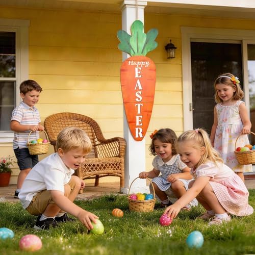 35 Inch Easter Carrot Wooden Porch Sign Spring Carrot Standing Decor with Rope Happy Easter Welcome Sign for Indoor Outdoor Entryway Yard Home Holiday Hanging Decoration - Image 6