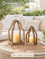 Wood Lantern Decorative Indoor, Set of 2 Farmhouse Candle Holder - Image 3
