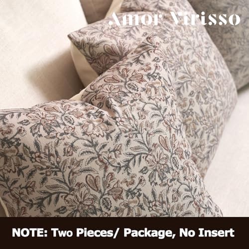 Amor Virisso Floral Throw Pillow Covers 24x24 Set of 2 Vintage Block Print Pillow Covers Decorative Pillow Covers Couch Pillows for Living Room Farmhouse Accent Sofa Pillows, Green/Sand - Image 5