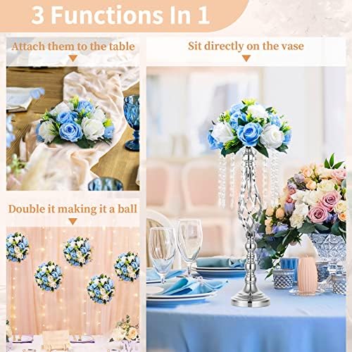 NUPTIO Flower Balls for Wedding Table Centerpieces, Blue & White Fake Rose - Image 6