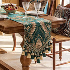 Floral Chenille Table Runner 90 Inches Non-Slip Tassels, Green - Image 6