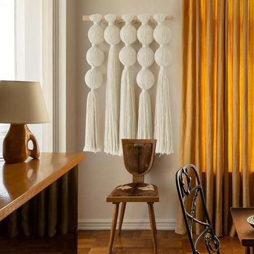 Macrame Wall Hanging Geometric Yarn Spheres Cotton Tassel Art 15.7"W*19.6"L - Image 3