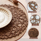Threehoney Paper Braided Round Placemats, Set of 24, Coffee, 13 in - Image 3