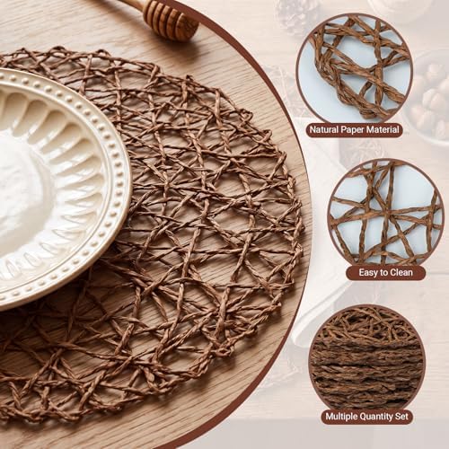 Threehoney Paper Braided Round Placemats, Set of 24, Coffee, 13 in - Image 3