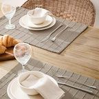 ZeeMart Artisanal Grid Decorative Linen Placemats Set of 6, Oatmeal - Image 3