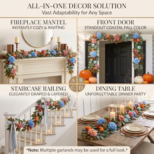 Montekin 6ft Fall Hydrangea Garland with Blue Pumpkins - Image 5
