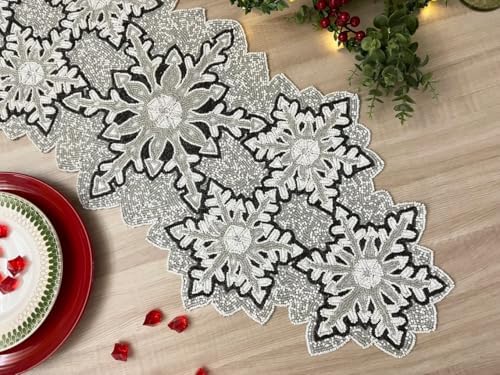 Enliven Handmade Bead Table Runner, Christmas Beaded Runner, Snowflakes, 13x36inch - Image 6