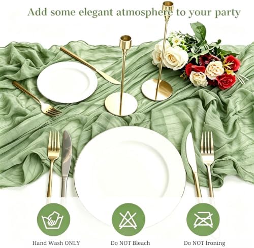 16 Pack Sage Green Cheesecloth Table Runner 10FT Boho Gauze Cheese Cloth Table Runner Long Rustic Sheer Table Runners for Wedding Bridal Baby Shower Birthday Party Table Decorations - Image 7
