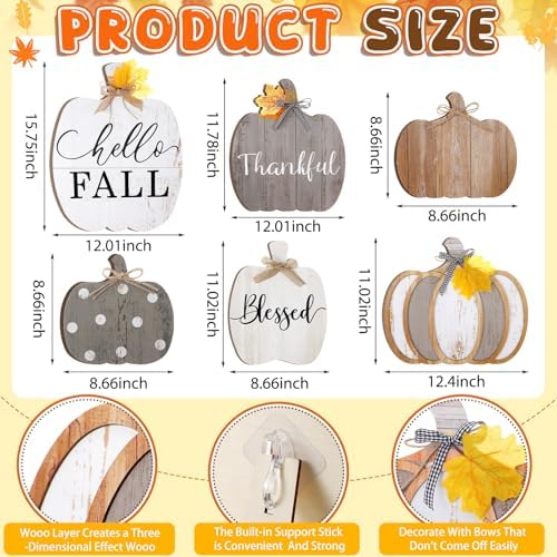 Moucuny Set of 6 Outdoor Fall Decoration for Home Porch, Farmhouse Pumpkin - Image 3