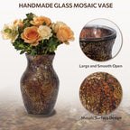 Mosaic Glass Vase, 8" H, Beautiful Mosaic Brown Glod Vase for Living Room Bedroom Bouquets, Handmade, Home Decor, Brown Glod - Image 3