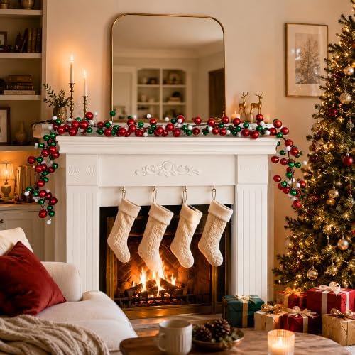 12ft Red Green Christmas Ball Garland Ornaments, Xmas Bauble Tree Garland - Image 5