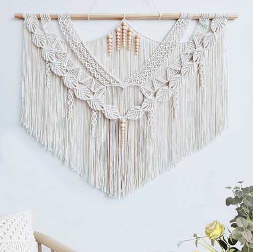 Achart Macrame Wall Hanging Large- Boho Wall Decor- large wall art- Wall Decor Living Room- Macrame Tapestry Boho Decor for Bedroom (Leaf &Wood Bead) by Achart