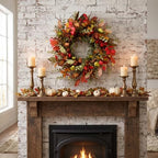 22" Berry Branches Fall Wreath with Colorful Mixed Leaves, Flowers & Twigs - Image 7