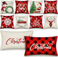 Newwiee 10 Piece Throw Pillows Covers Decorations Snowman Wreath Santa Claus Tree Red Buffalo Plaid Merry Christmas Pillow Covers for Couch Sofa(Plaid) by Newwiee