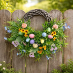 Easter Spring Wreath for Front Door, 24 Inch Handmade Floral with Pastel Eggs, Greenery and Sunflowers, Farmhouse Wall Decoration - Image 7