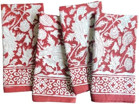 ATOSII Meraki Red 100% Cotton Fall Cloth Designer Dinner Napkins, Handblock Print, Washable Durable Linen for Everyday Use Wedding Parties Outdoors Christmas Thanksgiving I 20 X 20 Inches I Set of 4 - Image 3