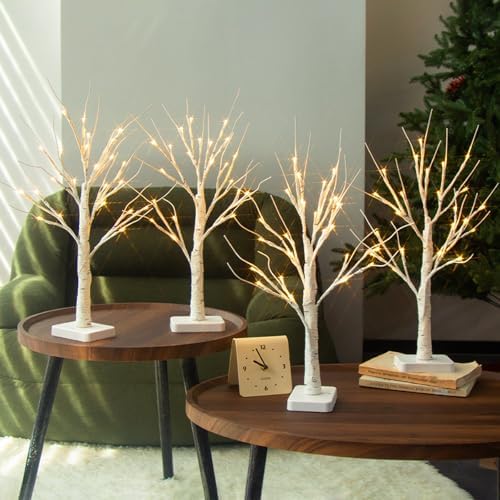 PABIPABI Lighted Birch Tree, Christmas Tree with 24 LED Lights, Tabletop Centerpiece Artificial Tree Lights with Timer for Home Office Bedroom Wedding - Set of 4 - Image 2