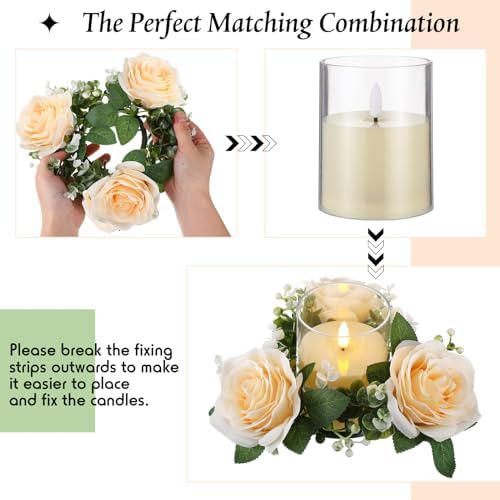 Yunlly 12 Pcs Rose Candle Rings with Candles Sets, Champagne - Image 3