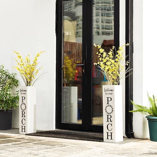 Glitzhome Sets 2 Wooden Welcome Porch Sign, Rustic Double Sided Box-shaped "WELCOME, PORCH" Porch Sign for Front Porch Decor, White, 30"H - Image 3