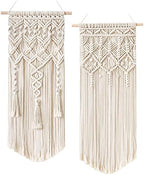 Mkono 2 Pcs Macrame Wall Hanging, Boho Woven Chic Tapestry Decor, Ivory by Mkono