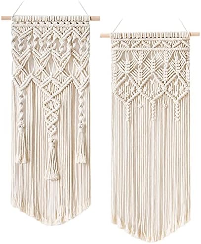 Mkono 2 Pcs Macrame Wall Hanging, Boho Woven Chic Tapestry Decor, Ivory by Mkono
