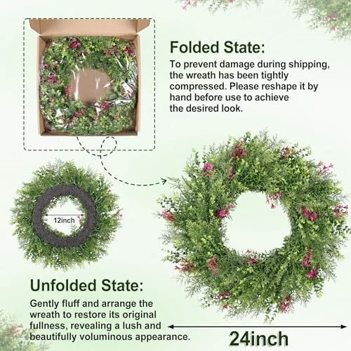 24 Inch Summer Wreaths for Front Door Spring Wreath Outdoor Green Door Wreath for All Seasons Porch Living Room Bedroom Indoor Outdoor Window Wall Farmhouse Home Decoration - Image 6