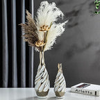 Yundu Ceramic Vase Set of 2, White with Silver, Modern Home Décor, Living Room, Dried Flowers, 14x6x6 inches - Image 3