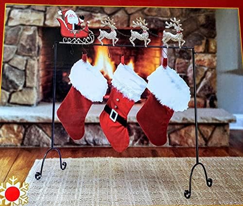 Nantucket Black Metal Freestanding Floor Christmas Stocking Holder Santa and Reindeer 35" Wide 39" high - Image 2